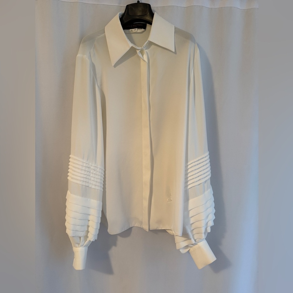 Louis Vuitton White Blouse Top with Pleated Sleeves - Uniform - Size 32